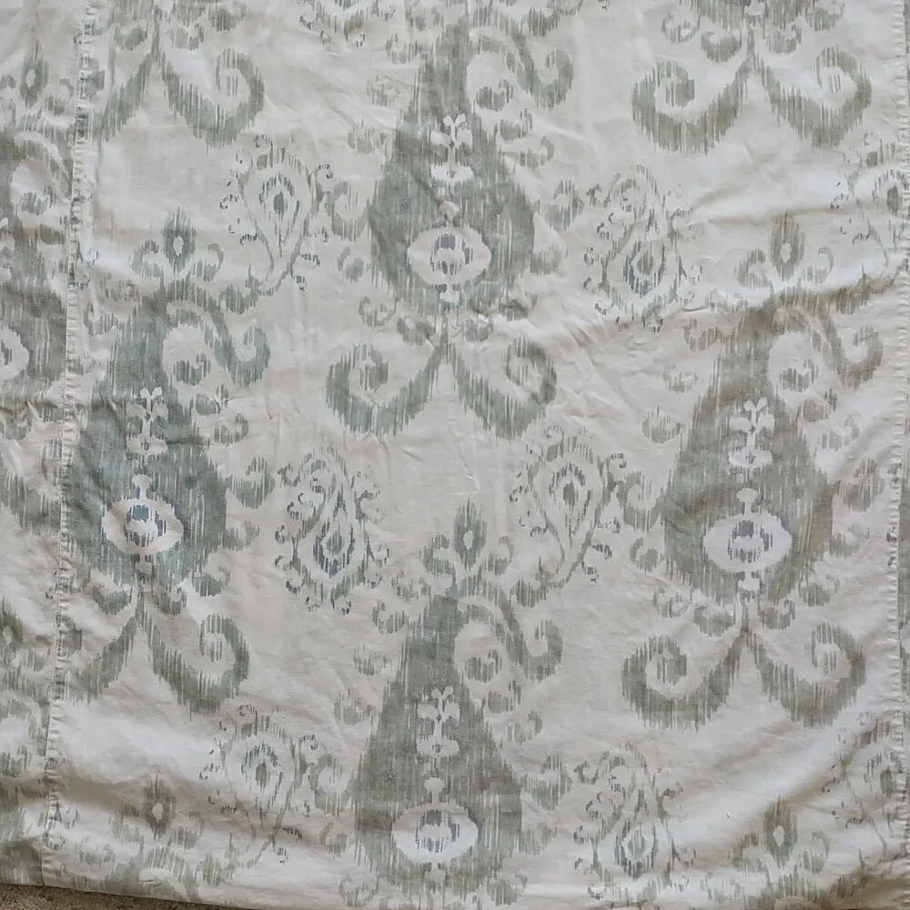 Pottery Barn Twin Duvet Cover Linen Cotton Blend Ikat Pattern White Green
